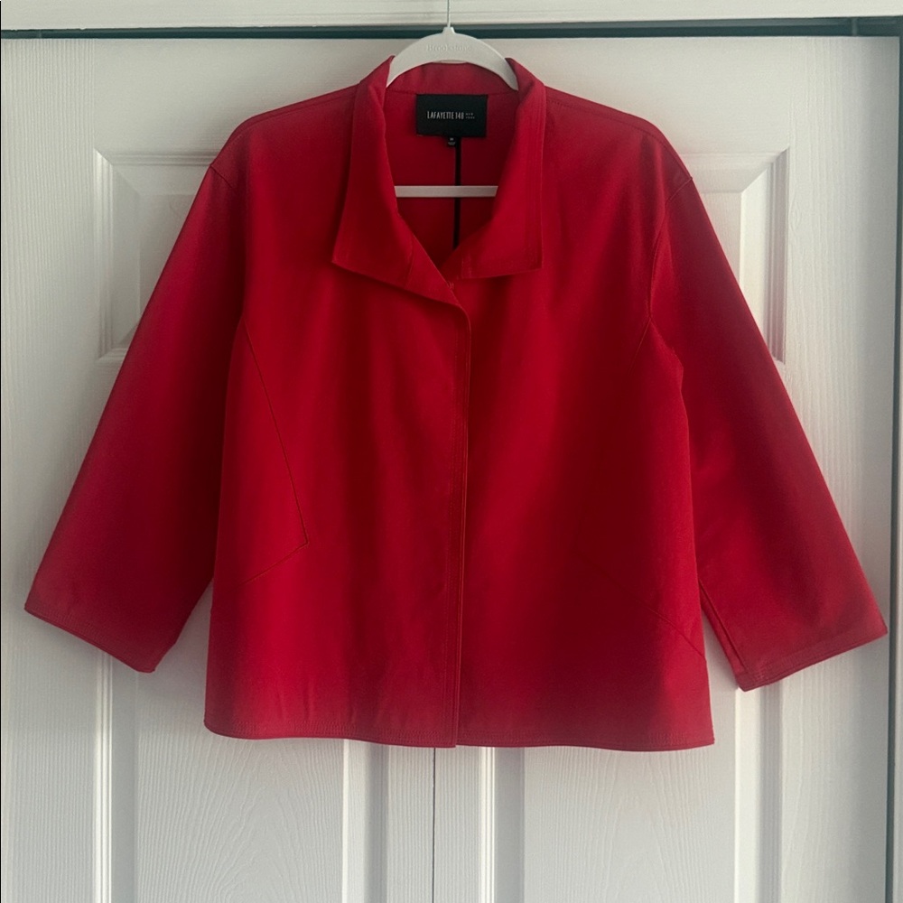 Lafayette 148 New York Red Lightweight, Snap Front Jacket - Size Medium